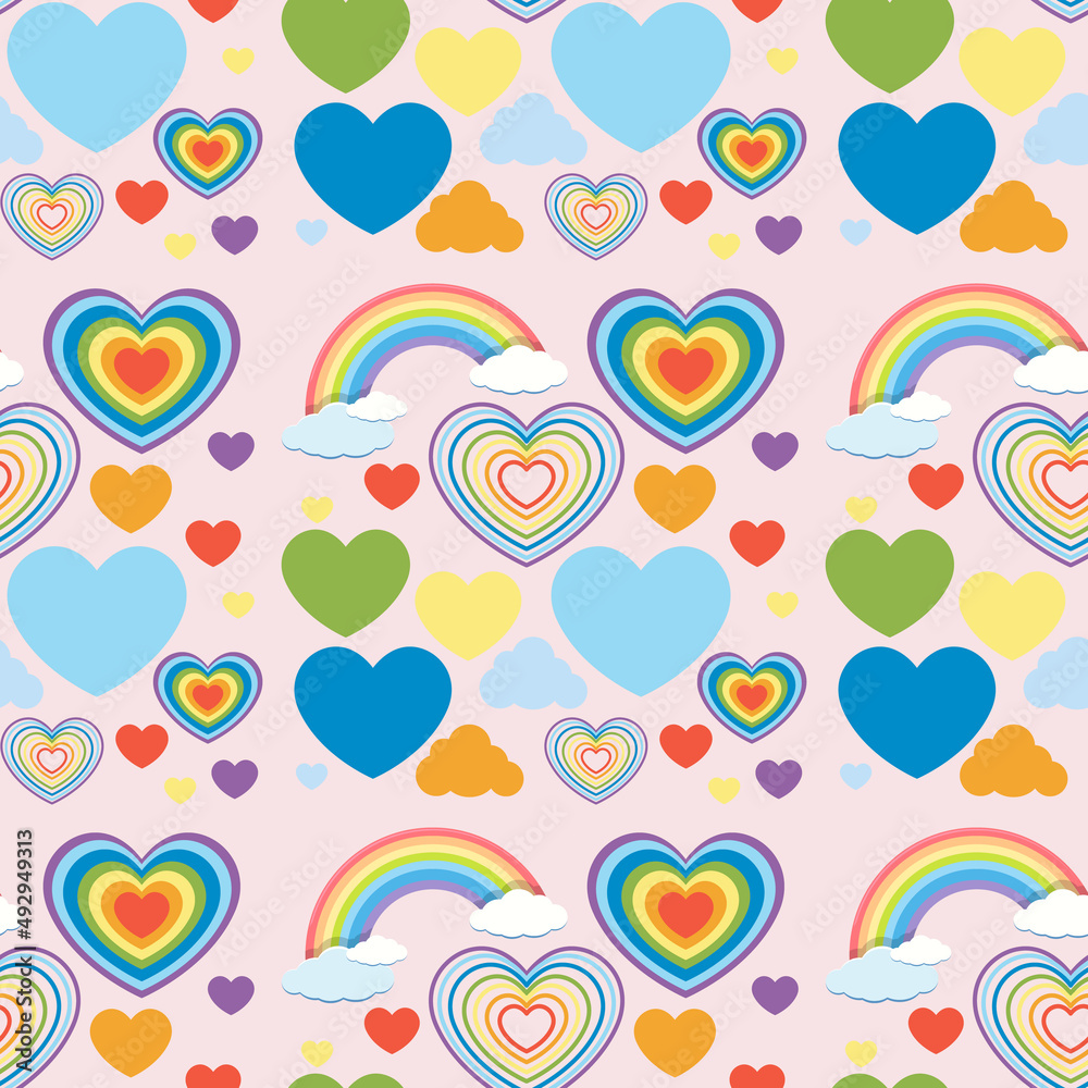 Seamless heart and rainbow pattern Seamless heart and rainbow pattern
