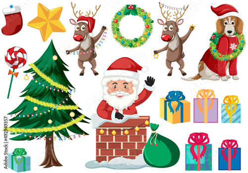 Christmas set with tree and decorations