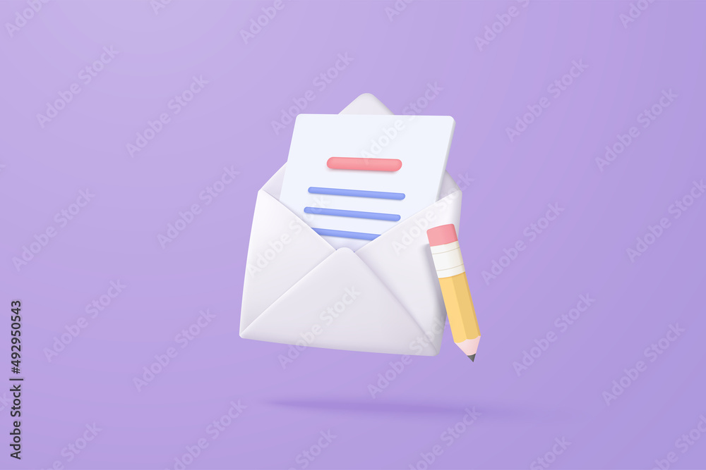 3d mail envelope icon with pencil to compose new message concept on ...