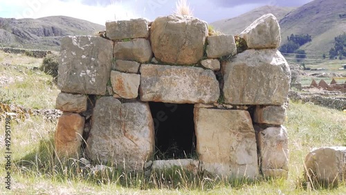 Ruin Of An Ancient Indian Stone Cult Building Of Square Shape With A Hole