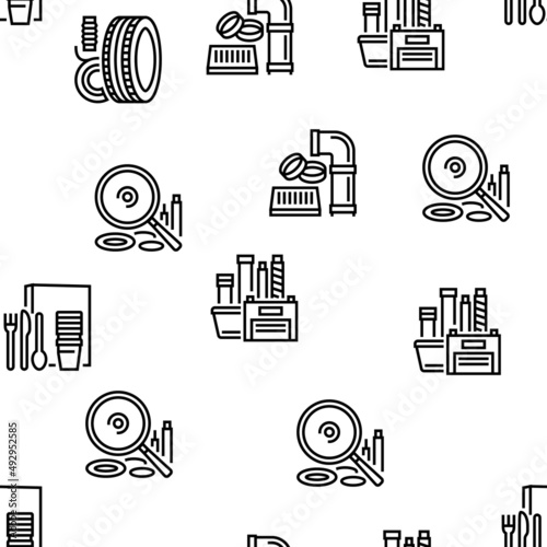 Polymer Material Industry Goods Vector Seamless Pattern Thin Line Illustration