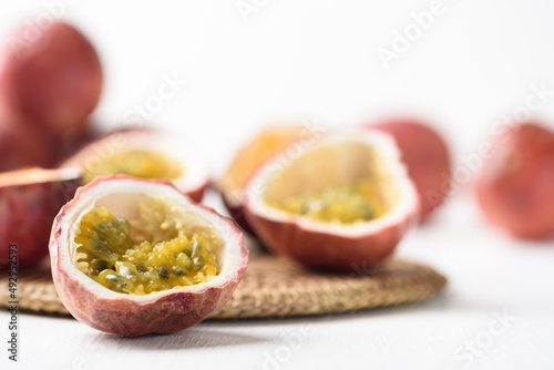 Passion fruit from local market on white background, Tropical fruit in spring and summer season