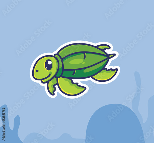 cute leatherback turtle swimming underwater. cartoon animal nature concept Isolated illustration. Flat Style suitable for Sticker Icon Design Premium Logo vector. Mascot Character