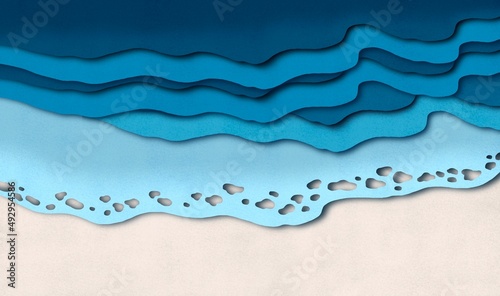 Wave abstract background. 3d illustration of the sea. surreal art of beach. paper cut artwork. © Jorm Sangsorn