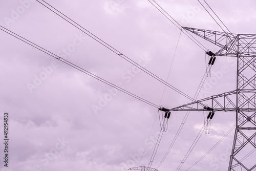 electricity pylons and Petrochemical Plant factory  daytime overcast  