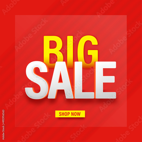 Advertising Poster Design With Big Sale Text On Red Stripe Background.