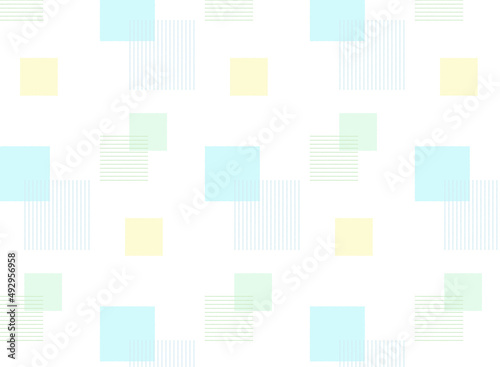 淡いカラーの、シンプルな四角とラインのポップなパターン