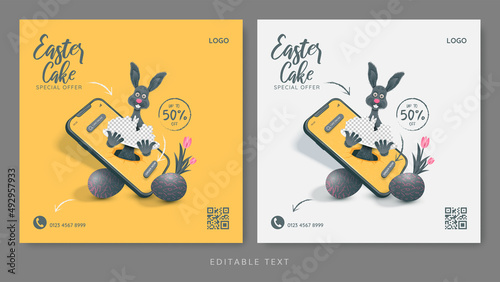 Easter cake online promotion with mobile for social media post