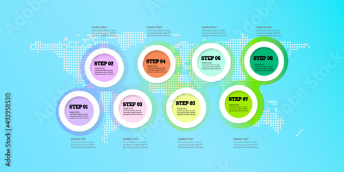 Wallpaper Mural Business infographic with 8 element on dotted world map., vector illustration Torontodigital.ca
