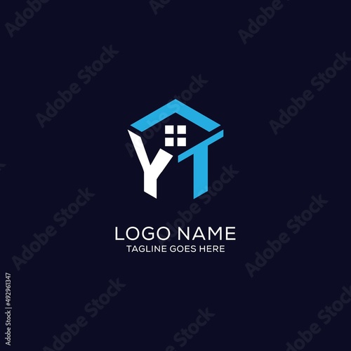 Initial logo YT monogram with abstract house hexagon shape, clean and elegant real estate logo design