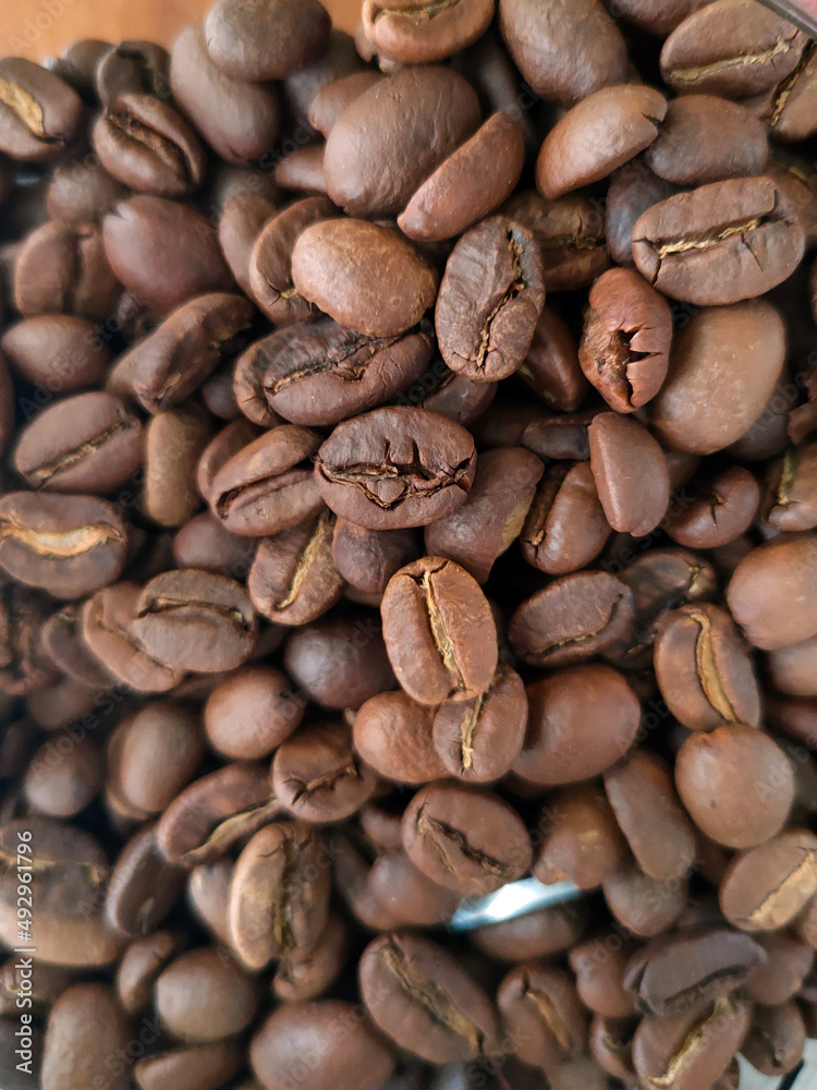 Top view of coffee beans, coffee in a jar Top view of coffee beans, coffee in a jar