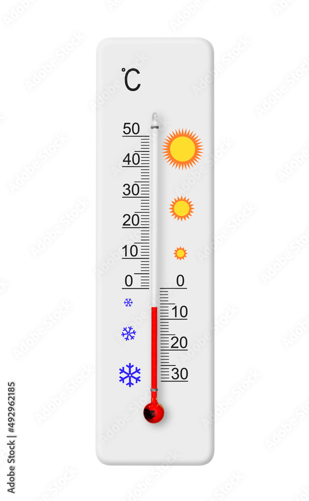 Celsius scale thermometer isolated on white background. Ambient temperature minus 6 degrees Celsius scale thermometer isolated on white background. Ambient temperature minus 6 degrees