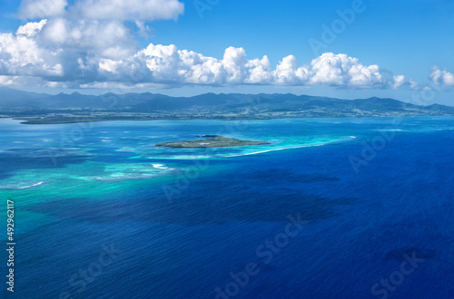 Aerial view of Ilet a Fajou, Grand Cul de Sac Marin, Basse-Terre, Guadeloupe, Lesser Antilles, Caribbean.