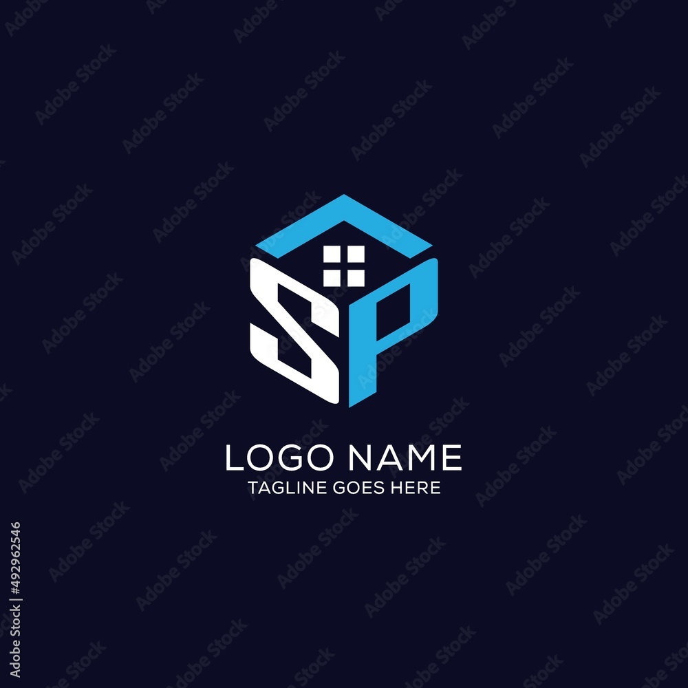 Initial logo SP monogram with abstract house hexagon shape, clean and  elegant real estate logo design Stock Vector | Adobe Stock