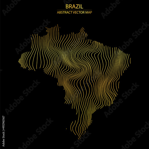 abstract map of Brazil - vector illustration of striped gold colored map 