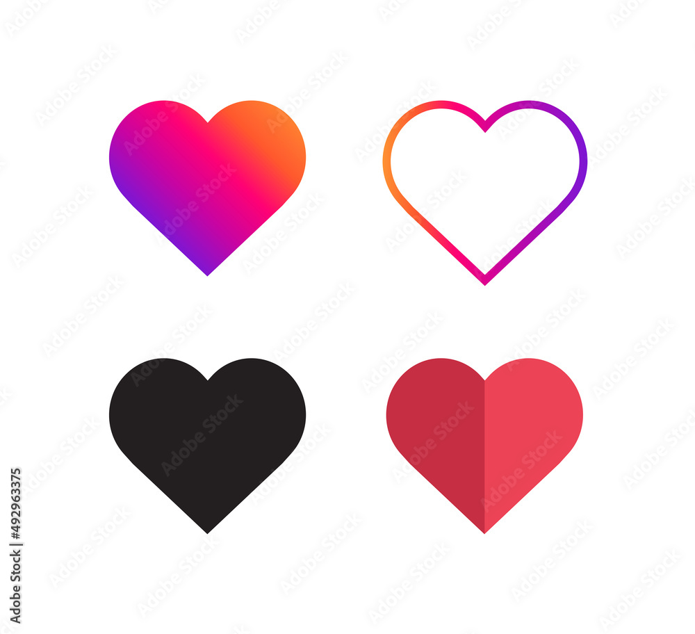 Heart and Love icon on white background. Set of like icon. Vector illustration