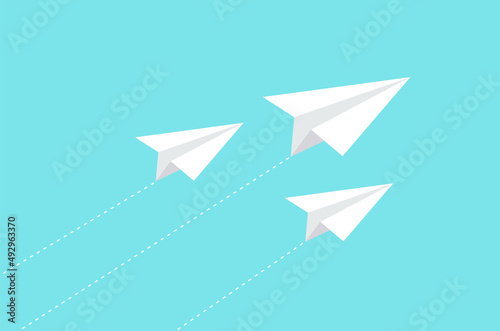 Free Download Paper plane with dotted trace on blue background. Paper airplane flying. Vector illustration. - GFXLoad