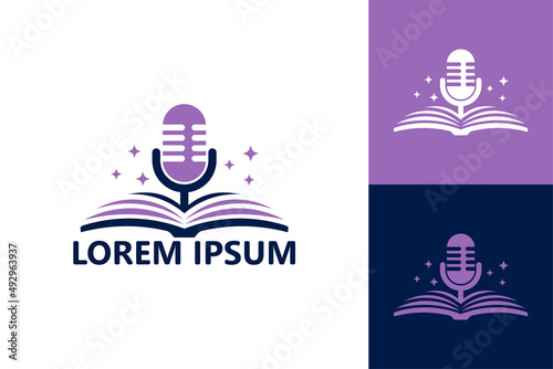 Voice learning book logo template design vector