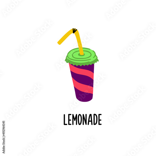 Plastic cup with a drink and a straw