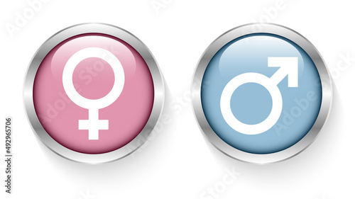 Buttons Symbole Weiblich & Männlich Rosa Hellblau