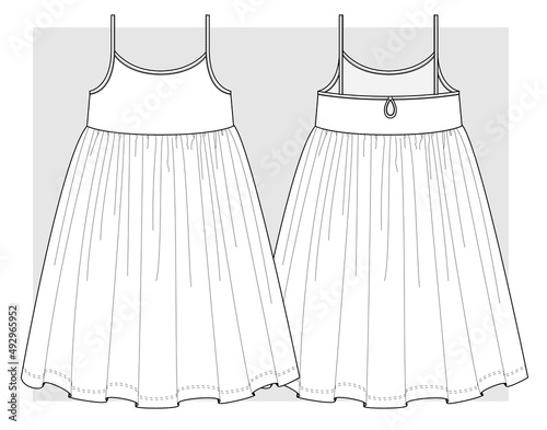Jersey sundress with flared bottom technical sketches.