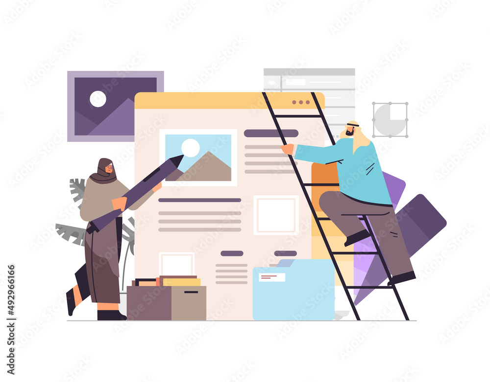 Fototapeta premium arab developers couple creating website ui interface web application development program software optimization