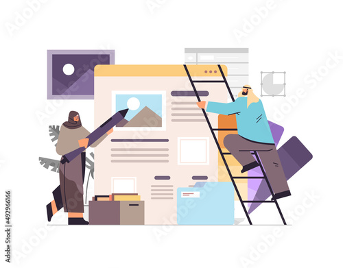 arab developers couple creating website ui interface web application development program software optimization