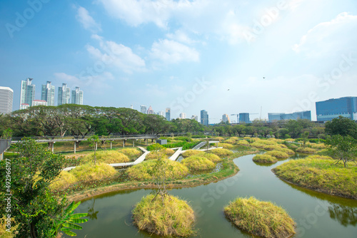 Benjakitti Forest Park, is new landmark public park of central Bangkok in Bangkok, Thailand.