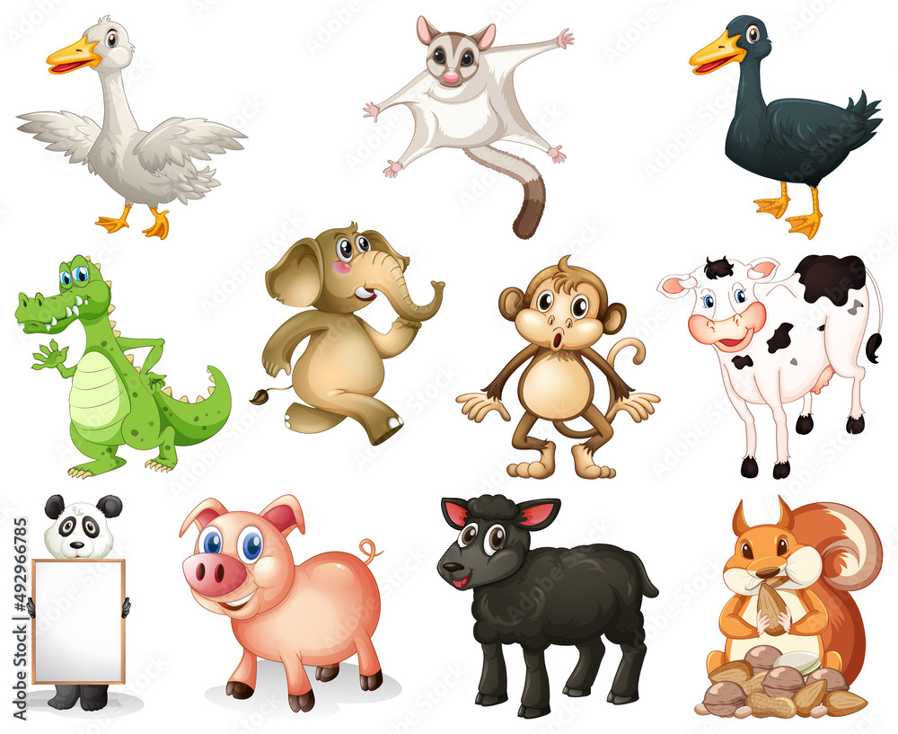 Naklejka premium Set of animal cartoon character