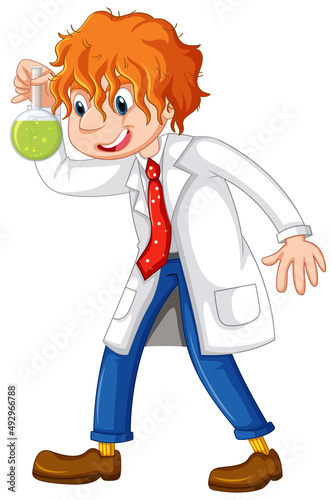 A chemist holding beaker on white background