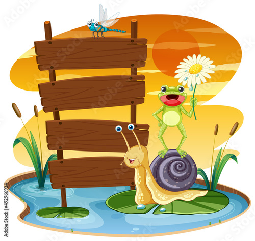 Empty board template with snail and insects