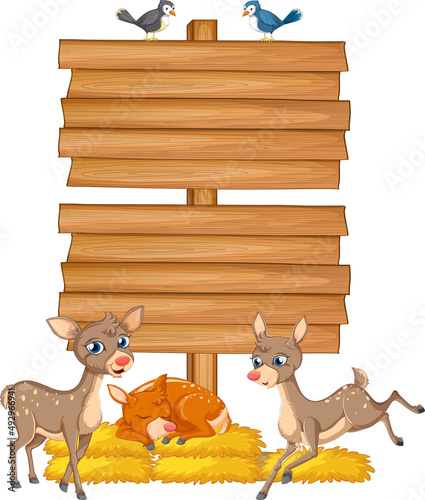 Deer with wooden sign banner