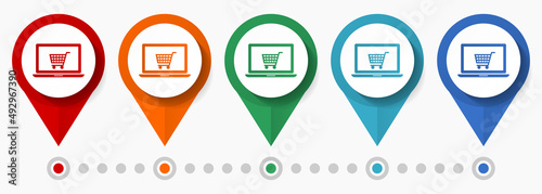 Online shop, store concept vector icon set, flat design business pointers, infographic template easy to edit
