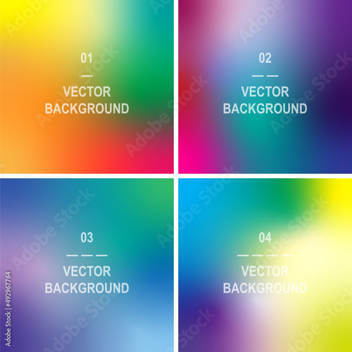 Set of 4 multicolor blurred background. Abstract modern vector artwork for print, web, banner, social media, applications. Soft transition, nostalgia, liquid, fluid color gradient composition. © EveryWeekend