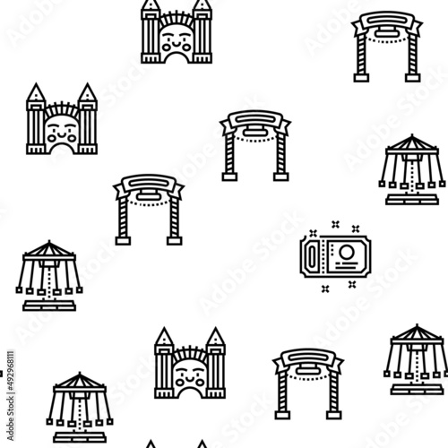 Amusement Park Entertainment Vector Seamless Pattern Thin Line Illustration