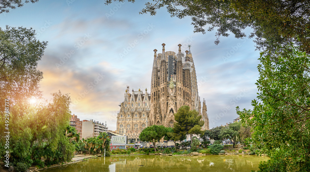 Sagrada Familia, a large Roman Catholic church in Barcelona, Spain, designed by Catalan architect Antoni Gaudi
