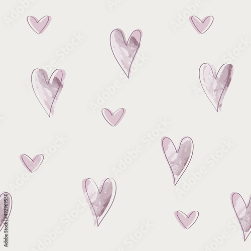 Simple vector background with hearts. Seamless pattern with water color effect. Can be used foe decoration, wallpaper, fabric, textile and much more.