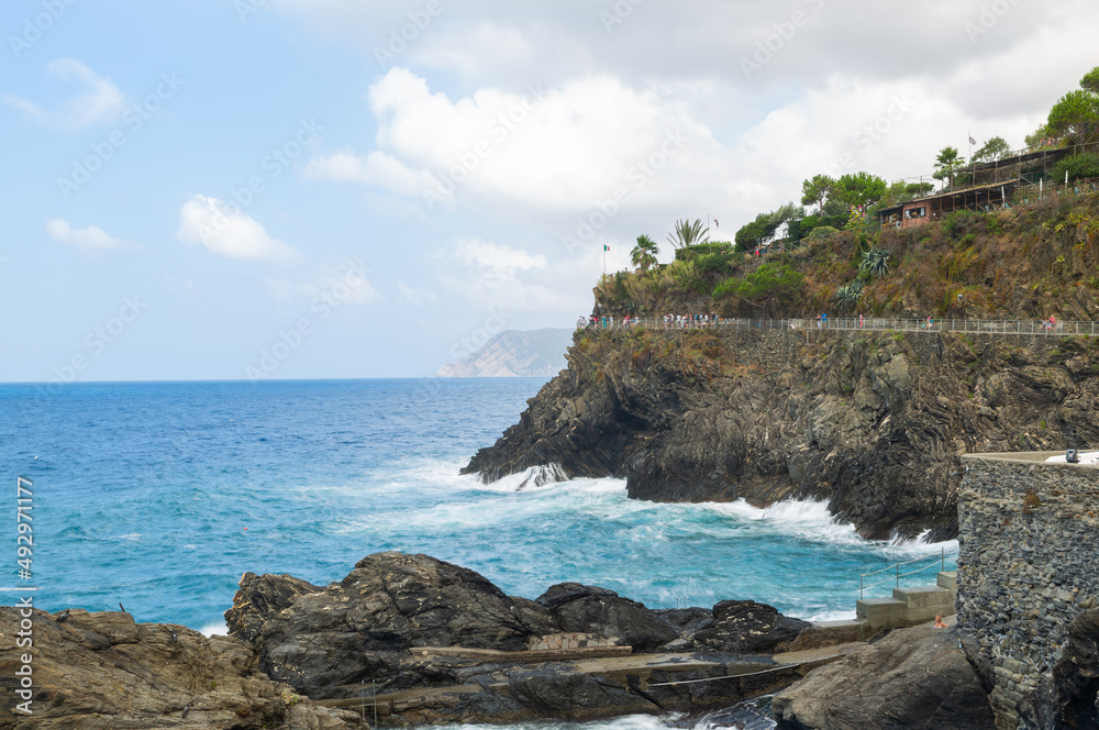 Coastal landscape with blue sea and beautiful cliffs Cinque Terre, Italy