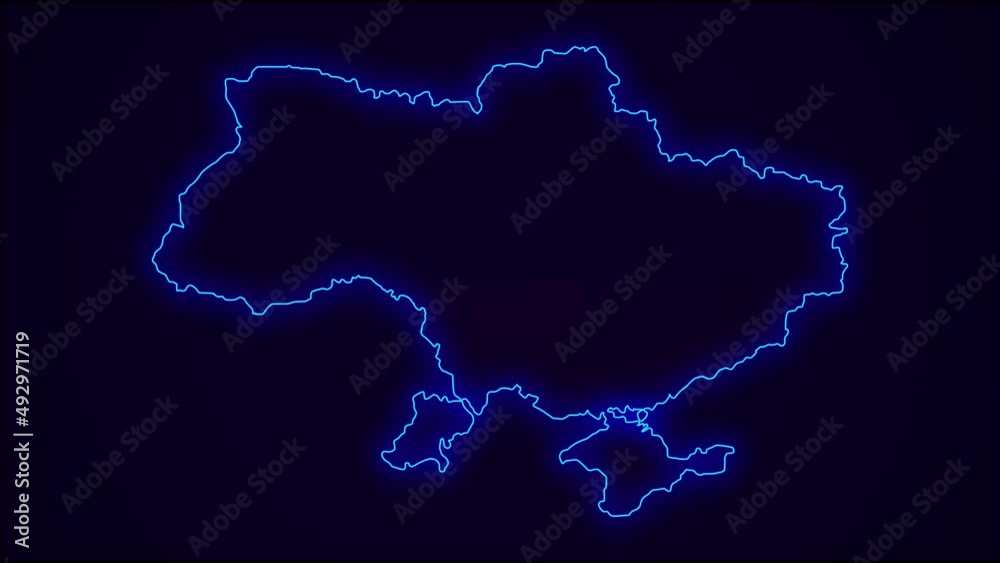 Ukraine Map Outline Country Border on dark blue. Neon Lights colorful animation transition. Flag of Ukraine. Animation in neon style. 4k Resolution. Ukraine Map Outline Country Border on dark blue. Neon Lights colorful animation transition. Flag of Ukraine. Animation in neon style. 4k Resolution.