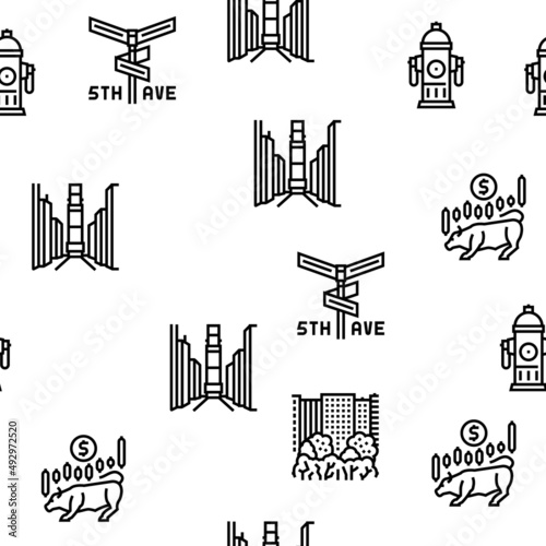 New York American City Landmarks Vector Seamless Pattern Thin Line Illustration