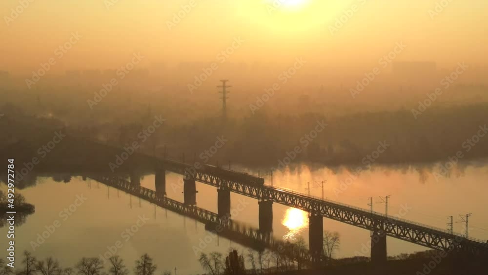4K video of a railway bridge over the Dnieper River, Ukraine, Kyiv city