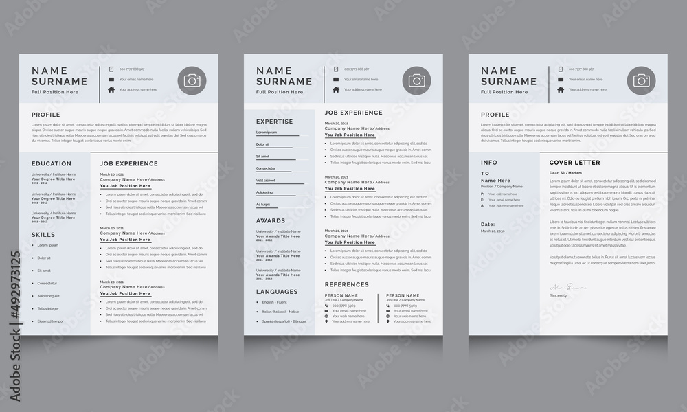 Creative Resume Layout Set with Minimalist  Resume Layout with Cover Letter Templates