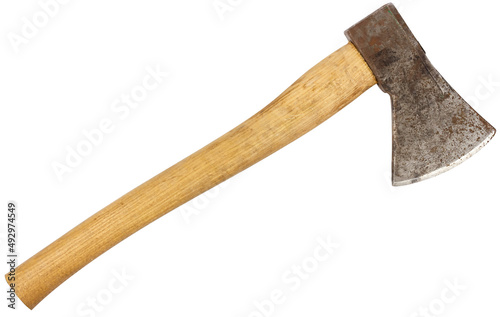 Ax with wooden handle. Isolate on a white background.