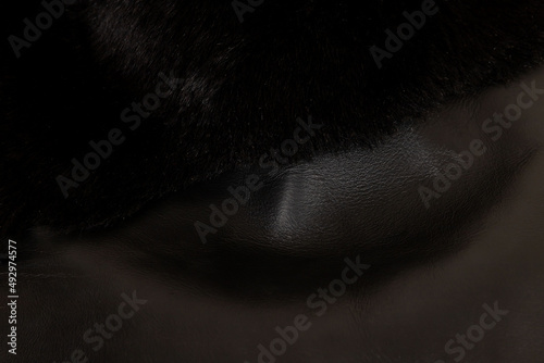 Leather fabrics obtained from natural animals, not yet processed. black leather pieces