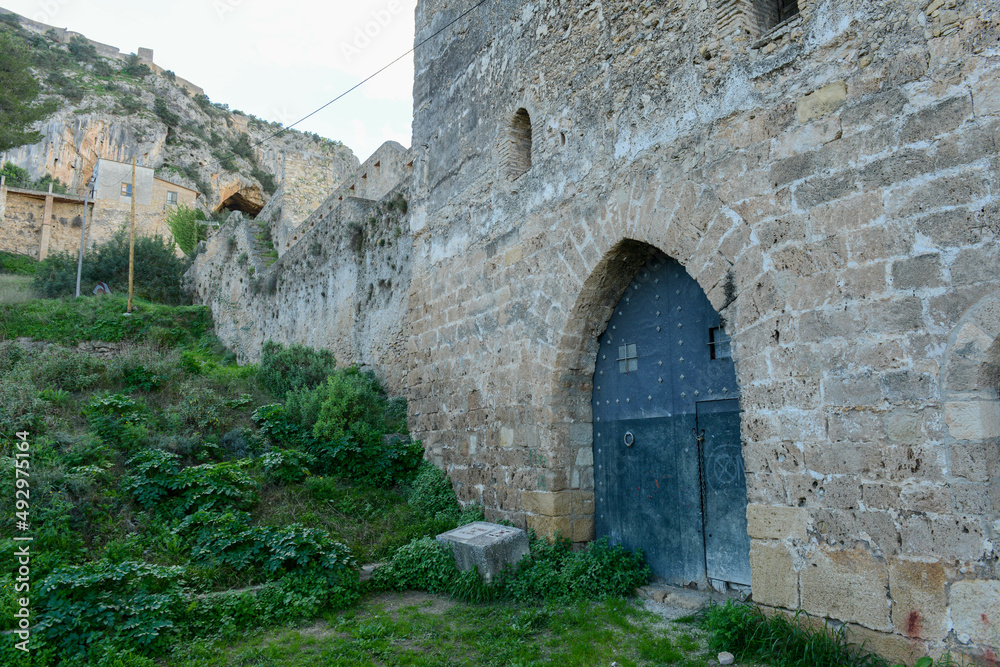 View at the old door of Xativa, Spain