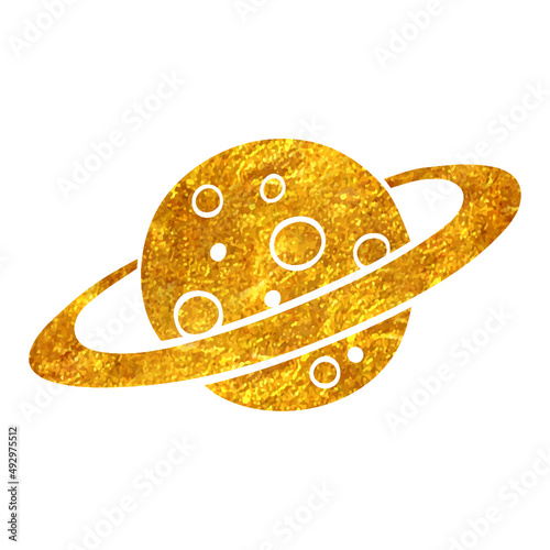 Hand drawn gold foil texture icon Planet Saturn