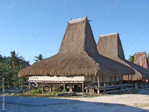 Sumba Island Indonesia. Exotic island with huts. Indian Ocean. photo