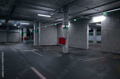 Parking lot, with fire extinguisher box