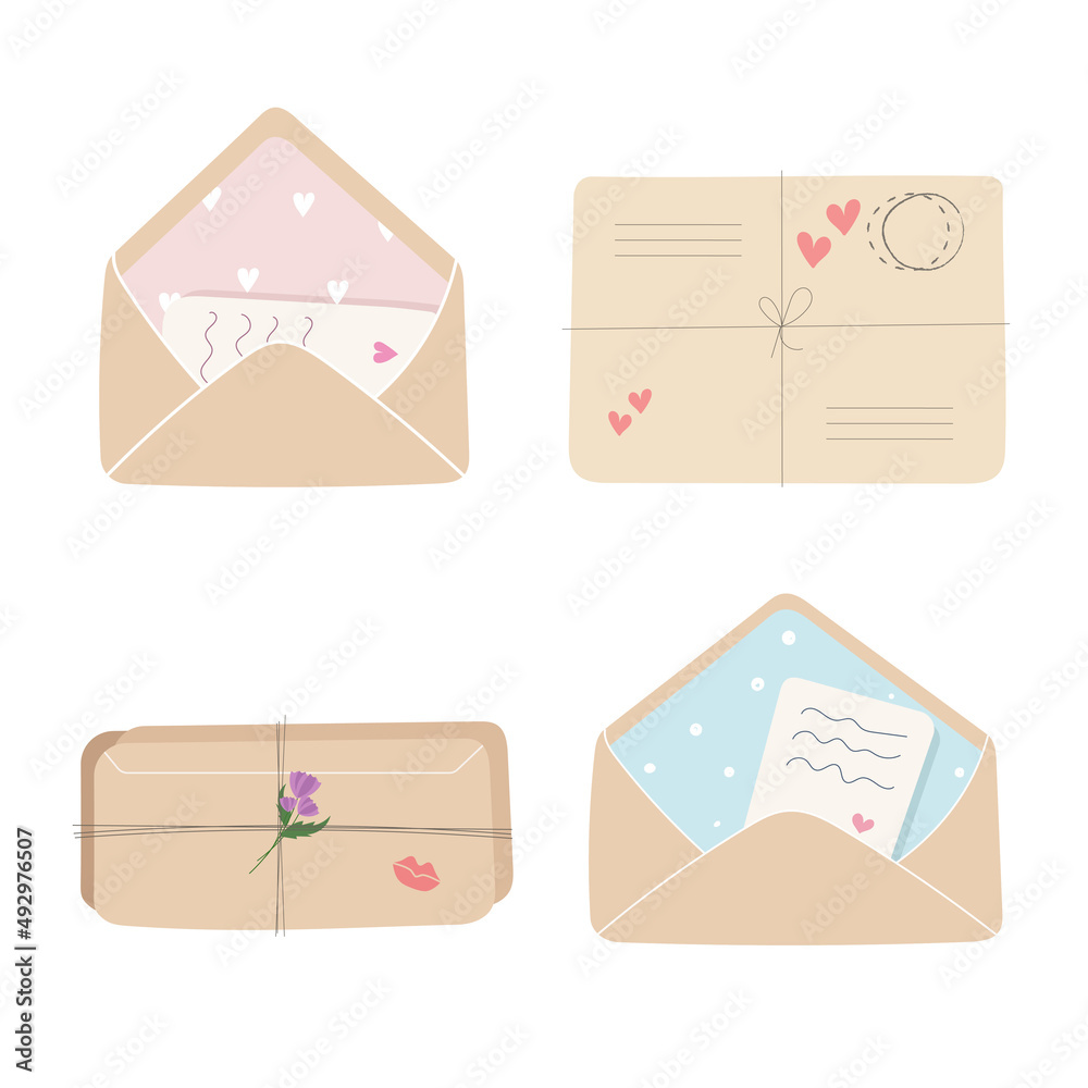 Stylish collection of different envelopes flat pictures for web design. Cartoon envelopes with mail, letters, stamps and handmade cards isolated vector illustrations. Post and mail service concept. Stylish collection of different envelopes flat pictures for web design. Cartoon envelopes with mail, letters, stamps and handmade cards isolated vector illustrations. Post and mail service concept.