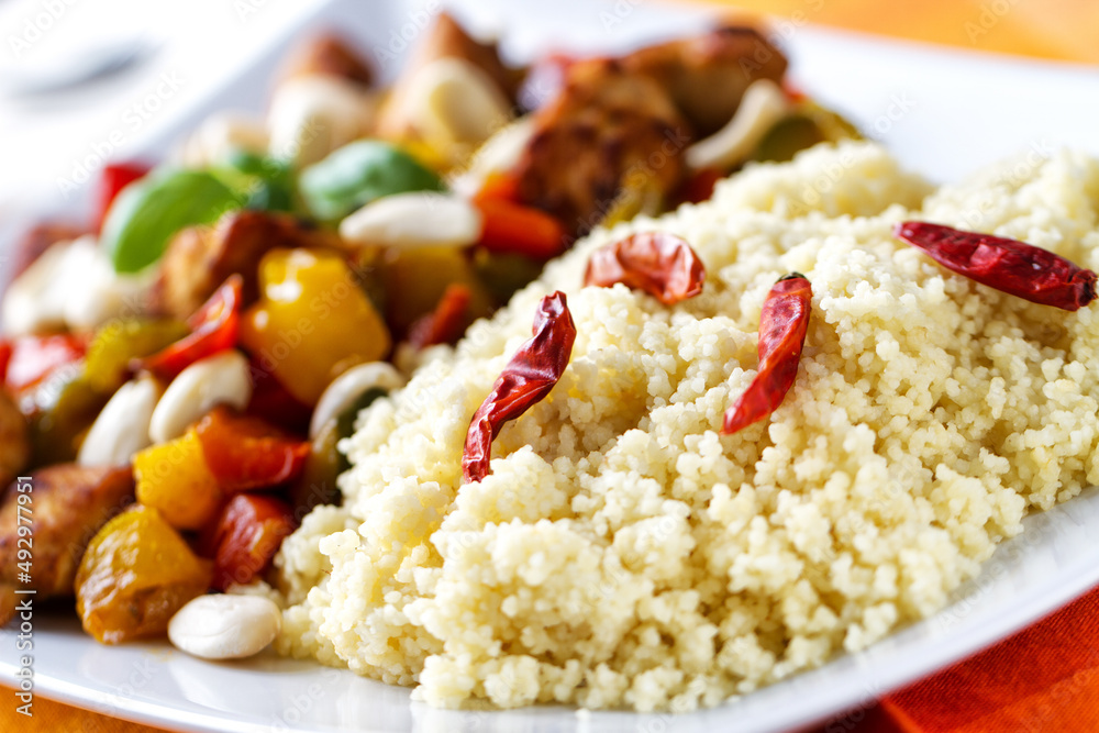 CousCous Bowl whit Meat and Mixed Grilled Vegetables CousCous Bowl whit Meat and Mixed Grilled Vegetables